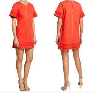 Cinq a Sept Ashton Military Twill Dress Size 6 Orange Cotton Ruffle Hem Mini